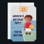 Invitation de la partie anniversaire de enfant de<br><div class="desc">On can create this in any basketball uniform color or change element of the boy as required. A cute basketball design for any Birthday of a future basketball player or basketball fan, featuring a young basketball player wearing a jersey and holding a basketball a basketball court. Parfait pour tout Birthday...</div>