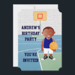 Invitation de la partie anniversaire de enfant de<br><div class="desc">On can create this in any basketball uniform color or change element of the boy as required. A cute basketball design for any Birthday of a future basketball player or basketball fan, featuring a young basketball player wearing a jersey and holding a basketball a basketball court. Parfait pour tout Birthday...</div>