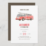 Invitation de la partie Anniversaire de enfant du<br><div class="desc">Sonne l'alarme ! Votre petit pompier a-t-il un anniversaire ? Invitation vos amis et les proches à célébrer avec cette belle invitation aquarelle. Doté d'un moteur d'incendie aquarelle et d'un arrière - plan en brique peint à la main. Ce design est entièrement personnalisable ! Arrière - plan solide.</div>