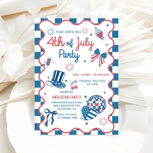 Invitation de la partie BBQ 4 juillet Fireworks