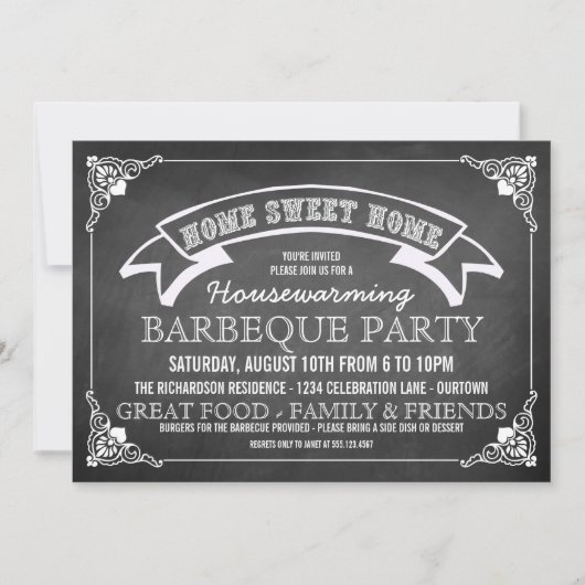 Invitation de la partie BBQ Chalkboard House (Devant)