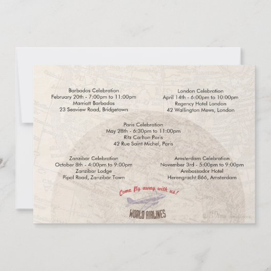 Invitation de la partie billets d'avion MultiDates (Dos)