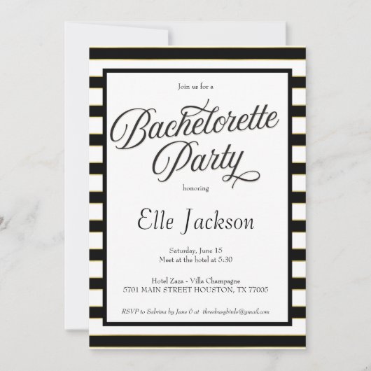 Invitation de la partie Black + Gold Bachelorette (Devant)
