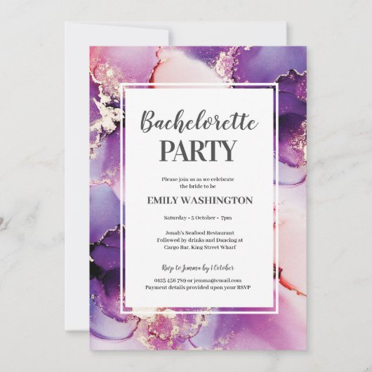 Invitation de la partie de bachelorette d'or pourp (Devant)