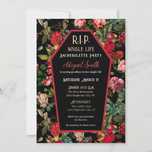Invitation de la partie de bachelorette R.I.P Rose (Devant)