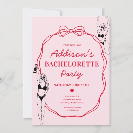 Invitation de la partie de bachelorette rose et ro (Devant)
