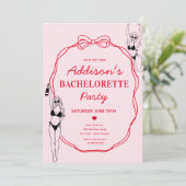 Invitation de la partie de bachelorette rose et ro (Debout devant)