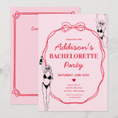 Invitation de la partie de bachelorette rose et ro (Devant / Derrière)