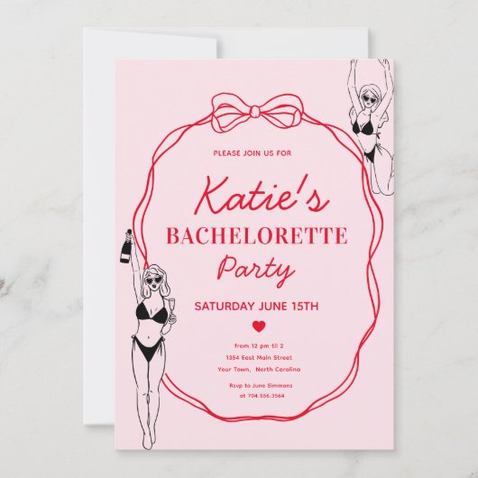 Invitation de la partie de bachelorette rose et ro (Devant)
