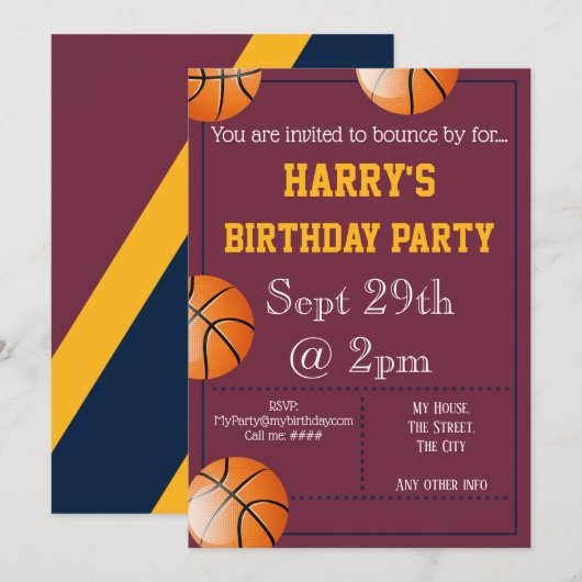 Invitation de la partie de basket-ball (Devant / Derrière)