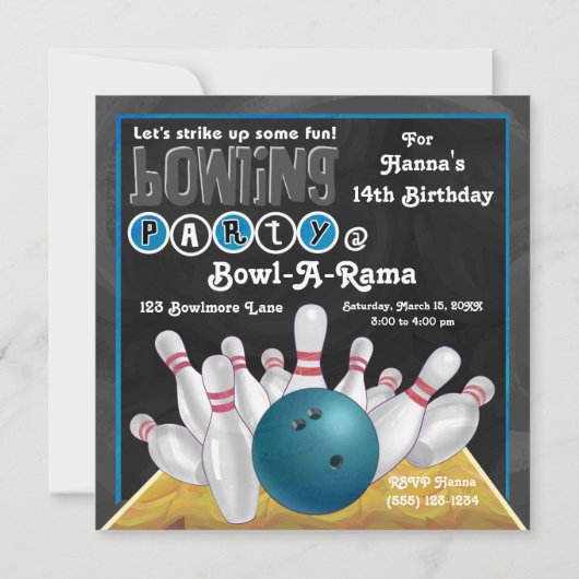 Invitation de la partie de Bowling Blue (Dos)