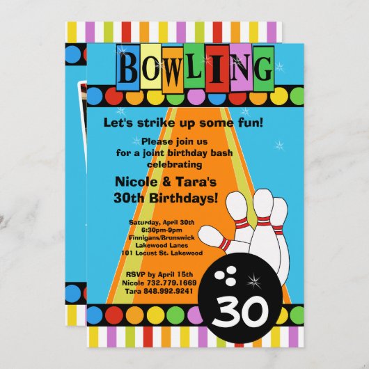 Invitation de la partie de bowling d'anniversaire  (Devant / Derrière)