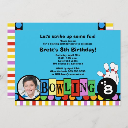 Invitation de la partie de bowling d'anniversaire  (Devant / Derrière)