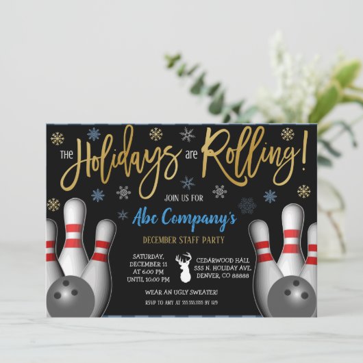 Invitation de la partie de bowling de vacances, en (Debout devant)