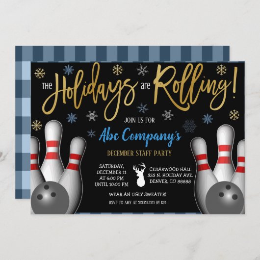 Invitation de la partie de bowling de vacances, en (Devant / Derrière)
