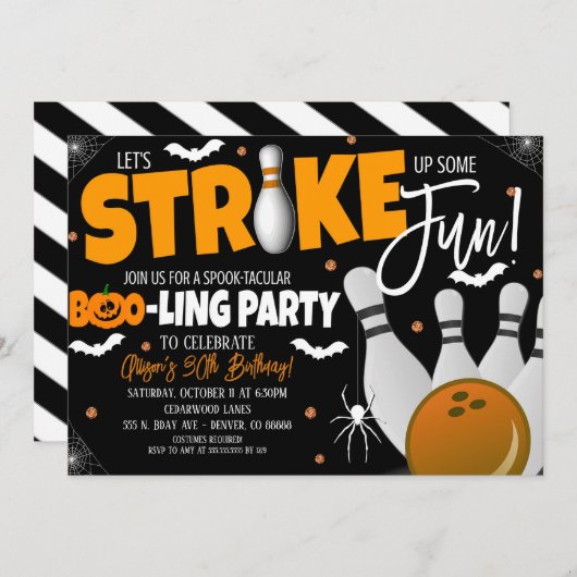 Invitation de la partie de bowling d'Halloween (Devant / Derrière)