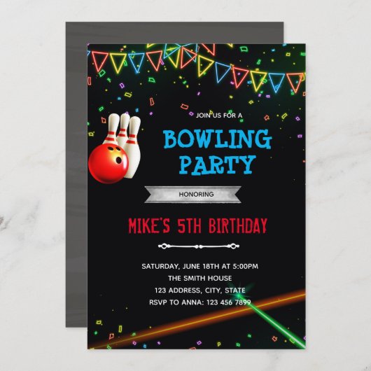 Invitation de la partie de bowling en arcade (Devant / Derrière)