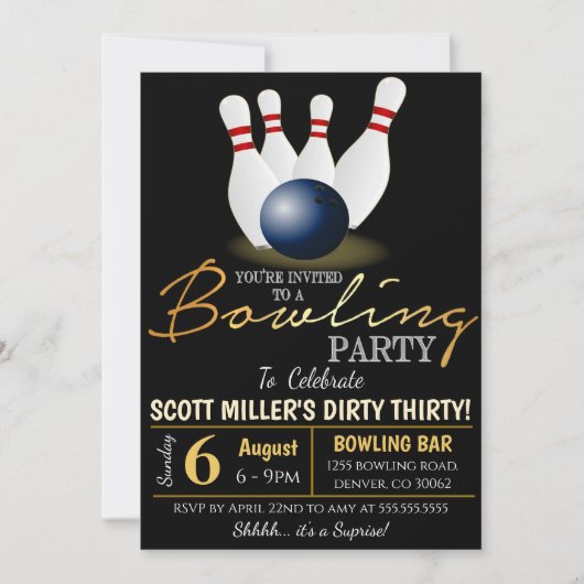 Invitation de la partie de bowling pour adultes (Devant)