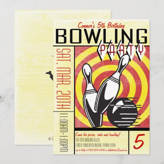 Invitation de la partie de bowling - Rouge (Devant / Derrière)