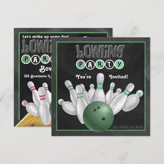 Invitation de la partie de bowling vert (Devant / Derrière)