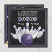 Invitation de la partie de Bowling violet (Devant / Derrière)