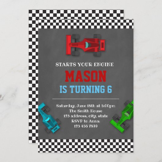 Invitation de la partie de formule de course (Devant / Derrière)