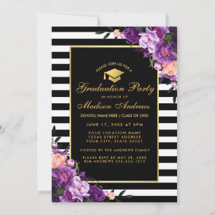 Invitation de la partie de graduation à rayures d'