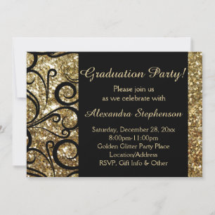 Invitation de la partie de graduation Gold Sparkly