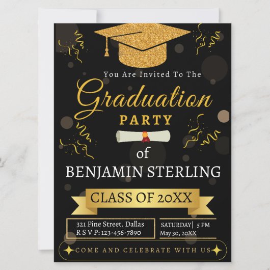 Invitation de la partie de graduation moderne Blac (Devant)