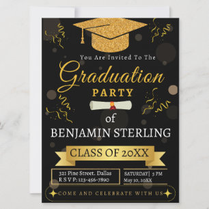 Invitation de la partie de graduation moderne Blac