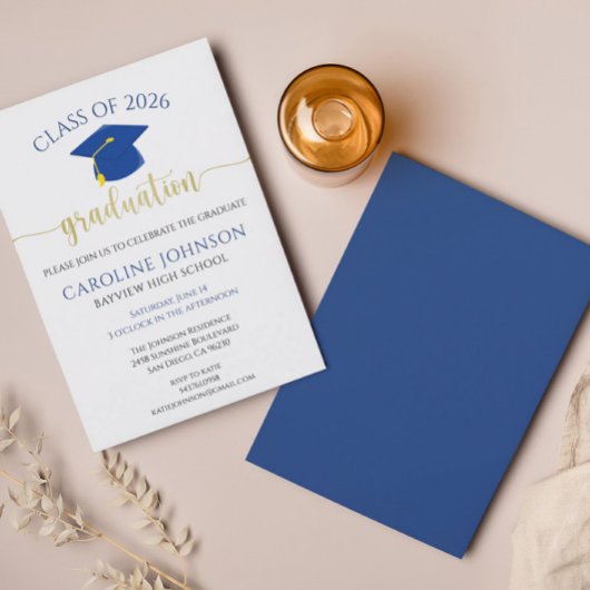 Invitation de la partie de graduation moderne bleu