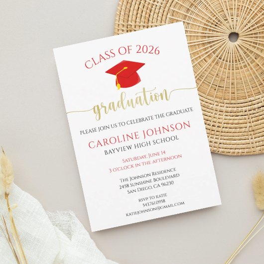 Invitation de la partie de graduation moderne roug