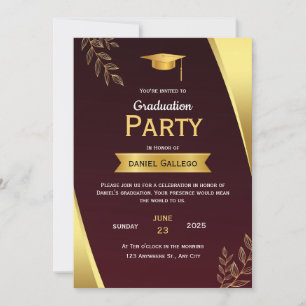 Invitation de la partie de graduation rouge et or