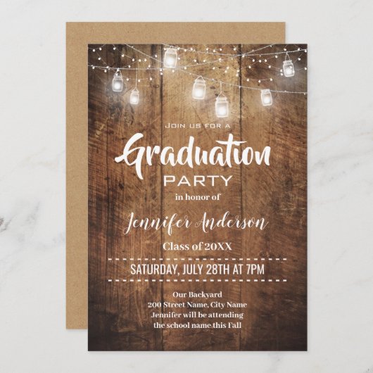 Invitation de la partie de graduation rustique (Devant / Derrière)