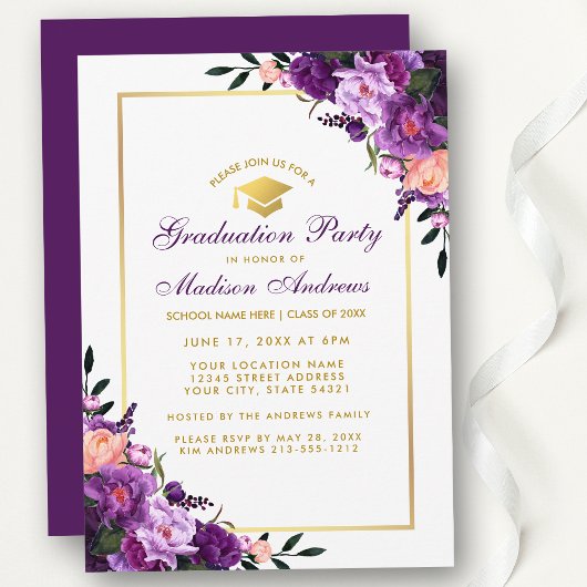 Invitation de la partie de graduation violet ultra