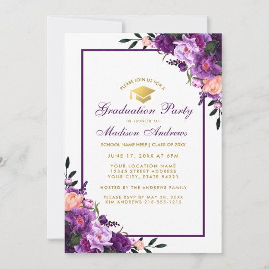 Invitation de la partie de graduation violet ultra (Devant)