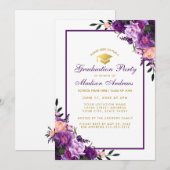 Invitation de la partie de graduation violet ultra (Devant / Derrière)