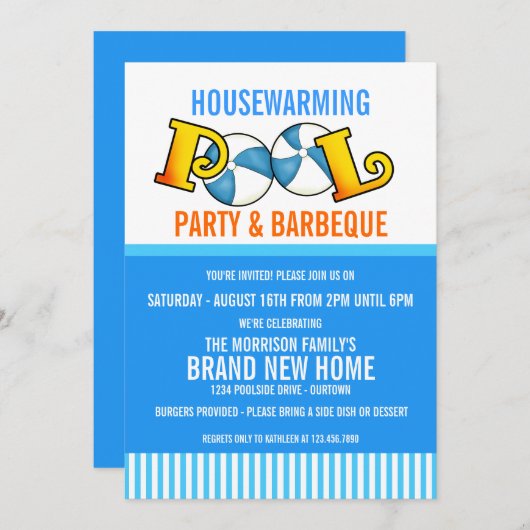 Invitation de la partie de la piscine (Devant / Derrière)