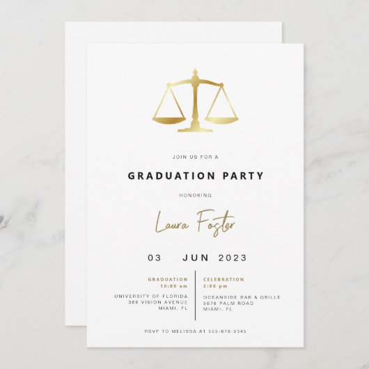 Invitation de la partie de l'école de droit modern (Devant / Derrière)