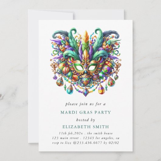 Invitation de la partie de masques Mardi Gras (Devant)