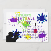 Invitation de la partie de Paintball White Splat (Dos)