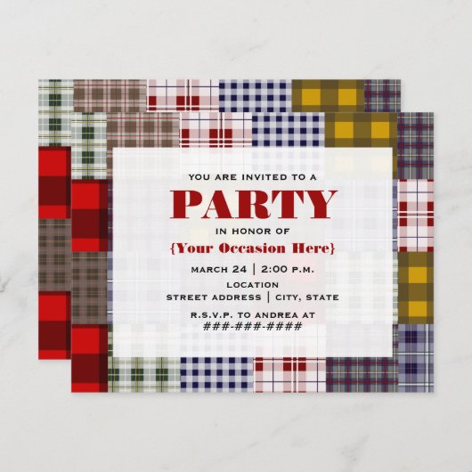 Invitation de la partie de patchwork préppy (Devant / Derrière)