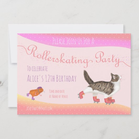 Invitation de la partie de patinage de chat et de (Devant)