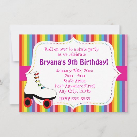 Invitation de la partie de patinage en arc-en-ciel (Devant)