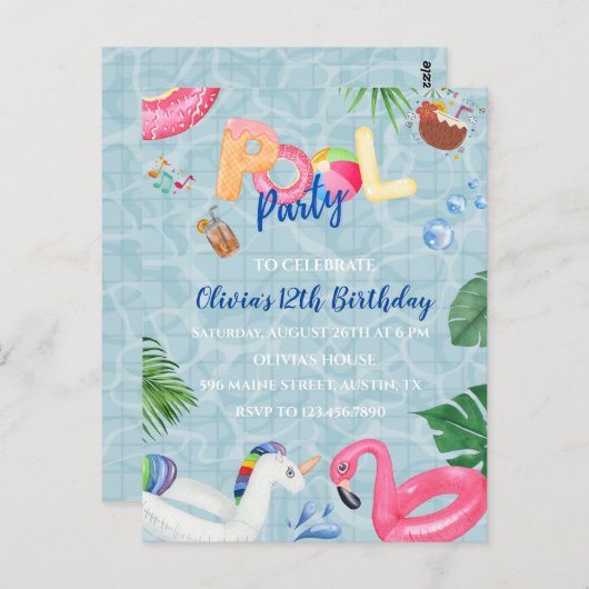 Invitation de la partie de pool (Devant / Derrière)