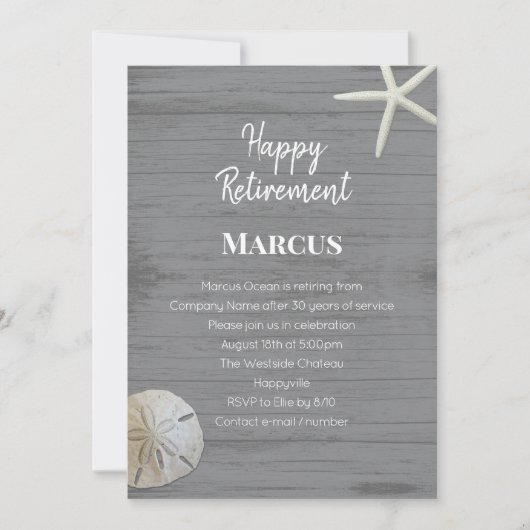 Invitation de la partie de retraite Beach Shells (Devant)