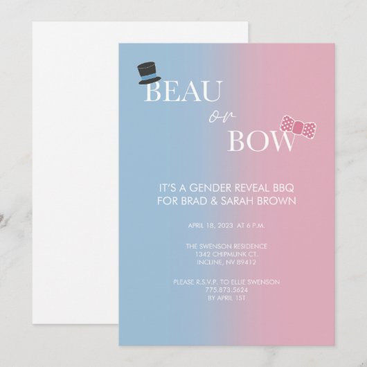 Invitation de la partie de révélation de genre Bea (Devant / Derrière)
