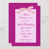 Invitation de la partie de ruban rose (Devant / Derrière)