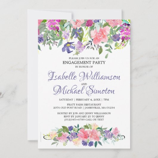 Invitation de la partie d'engagement florale viole (Devant)