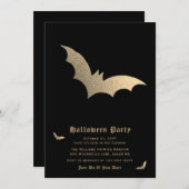 Invitation de la partie d'Halloween Bat d'or noir (Devant / Derrière)